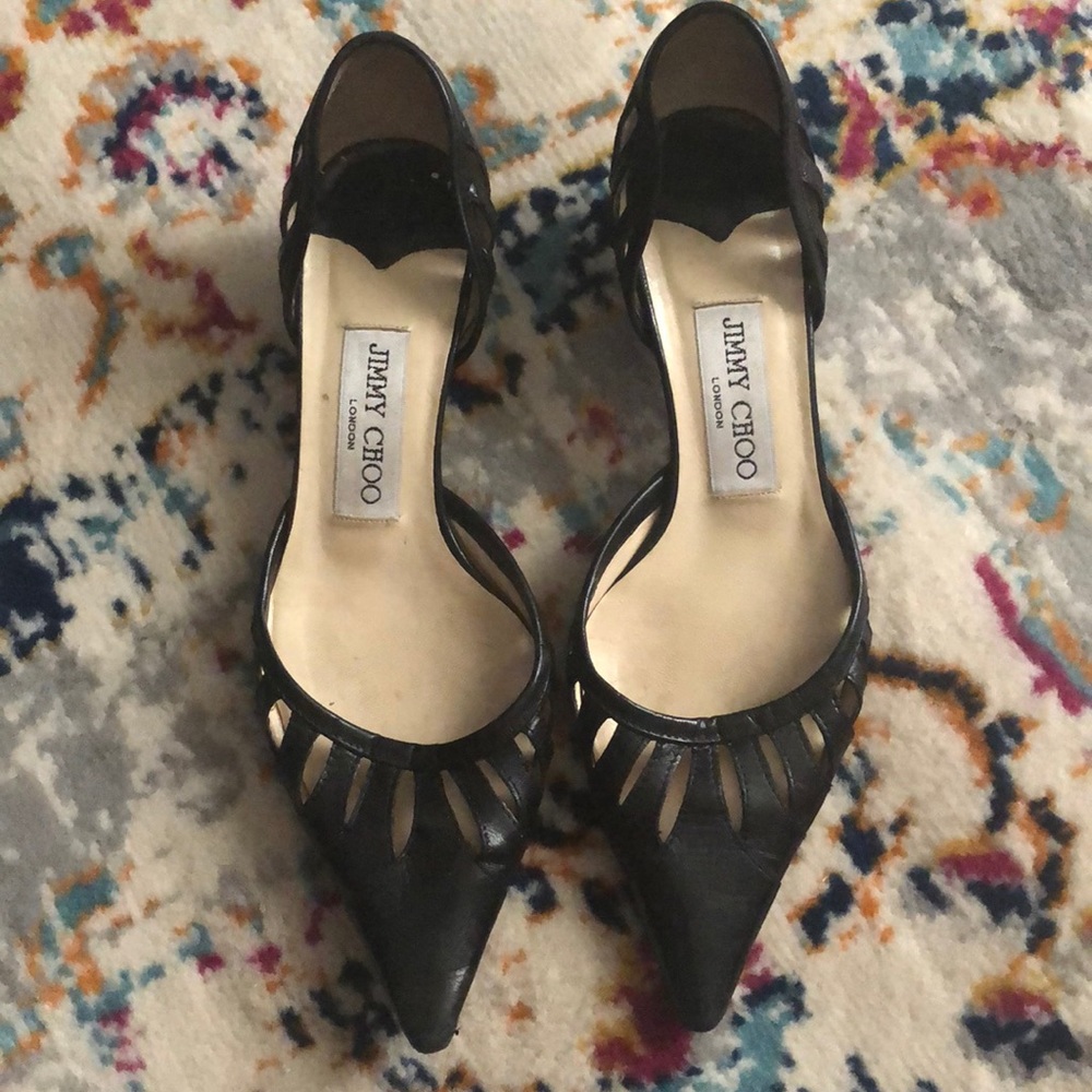 Jimmy Choo Black Leather Kitten Heels